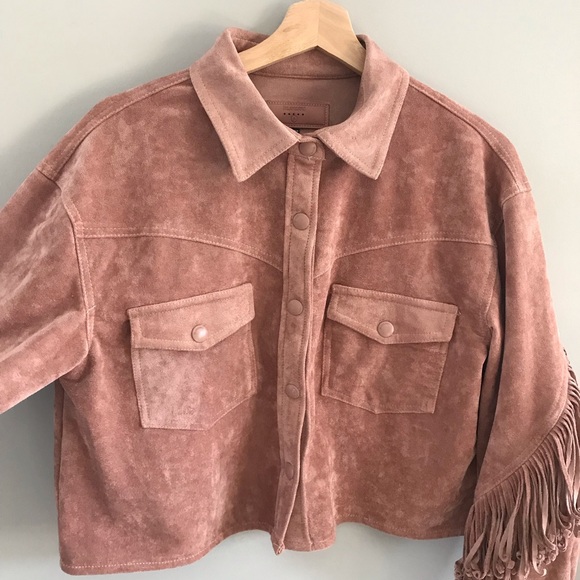 BlankNYC Rose Vegan Suede Fringe Western Style Crop Jacket Bomber Jacket - Picture 5 of 12
